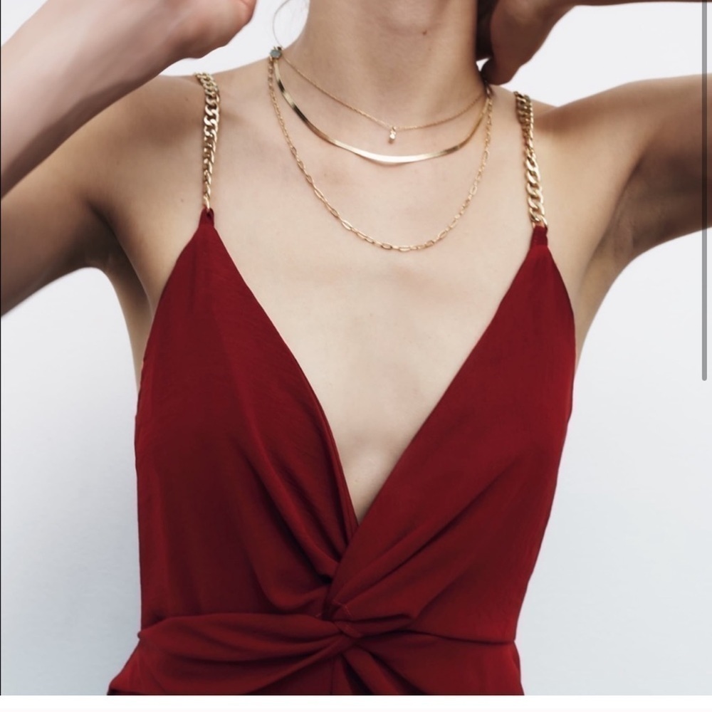 Zara Chain Strap Knotted Jumpsuit in Burgundy Size Medium